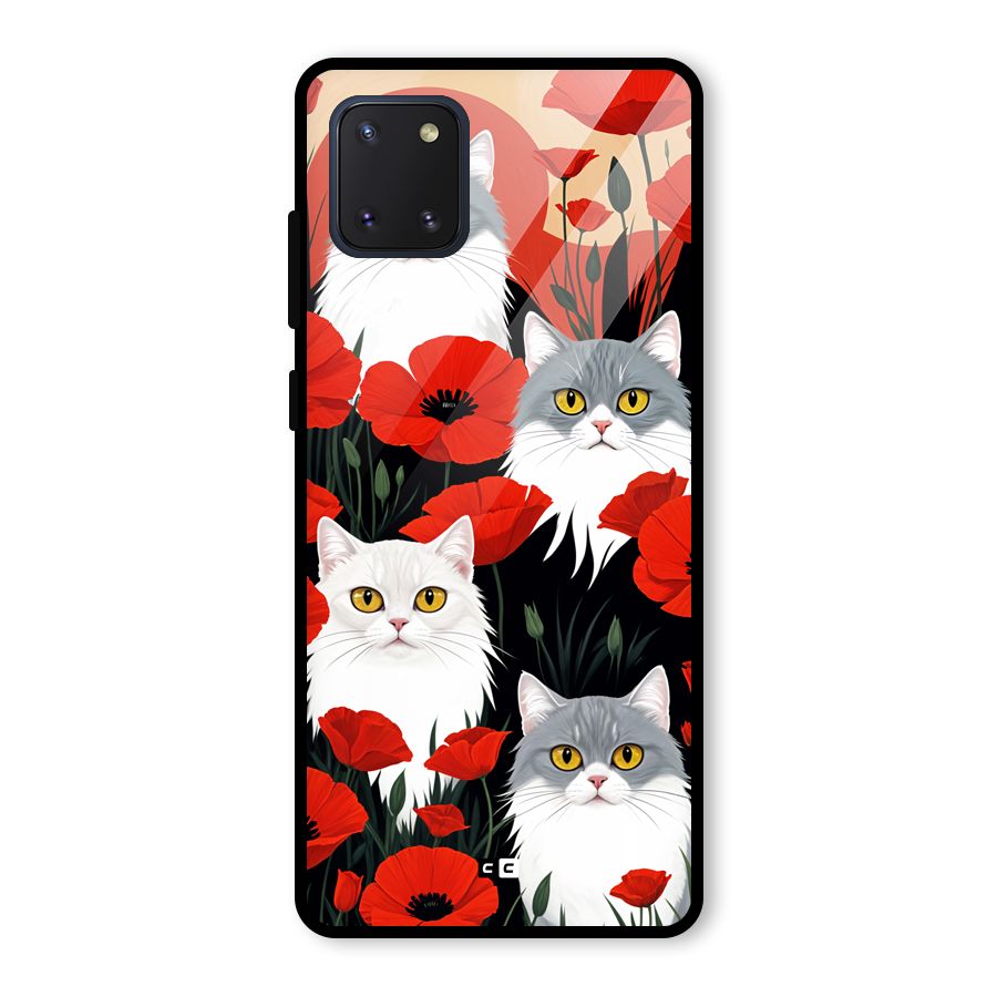 Floral Cat Glass Back Case for Galaxy Note 10 Lite