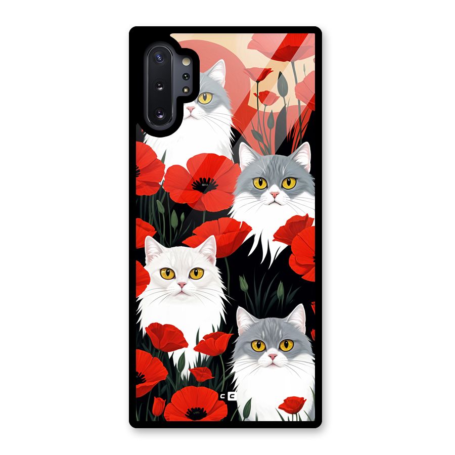 Floral Cat Glass Back Case for Galaxy Note 10 Plus
