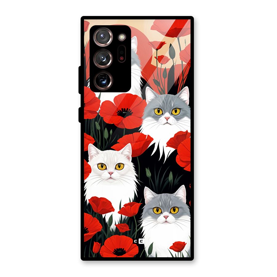 Floral Cat Glass Back Case for Galaxy Note 20 Ultra