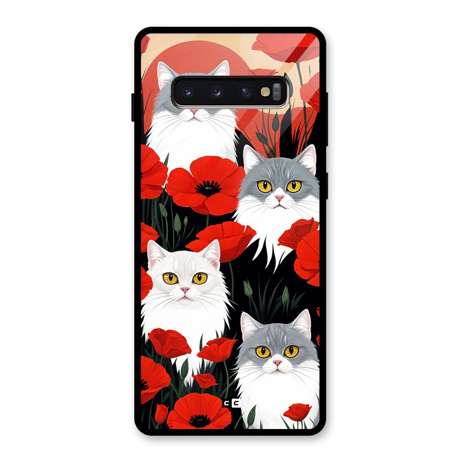 Floral Cat Glass Back Case for Galaxy S10 Plus