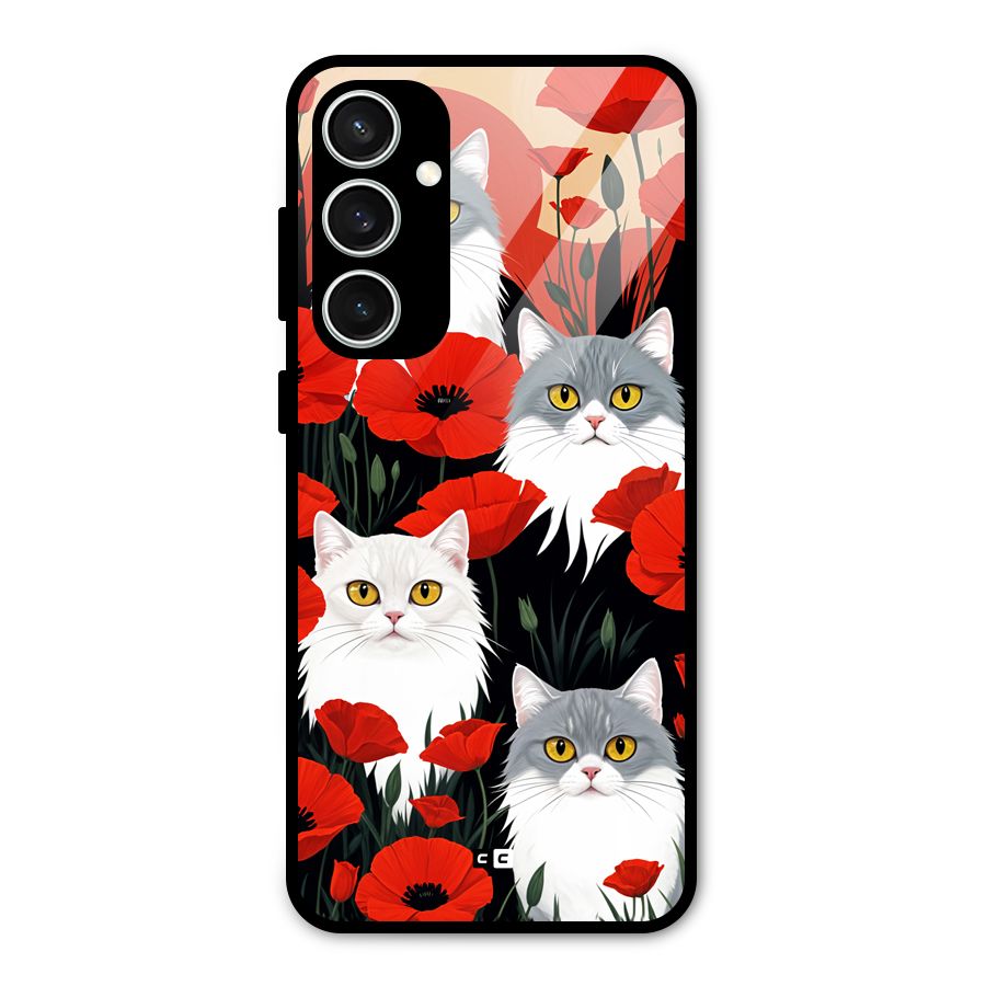 Floral Cat Glass Back Case for Galaxy S23 FE