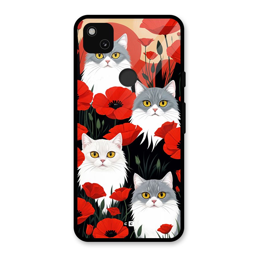 Floral Cat Glass Back Case for Google Pixel 4a