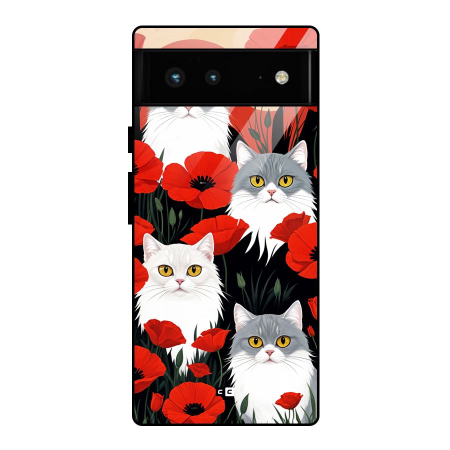 Floral Cat Glass Back Case for Google Pixel 6
