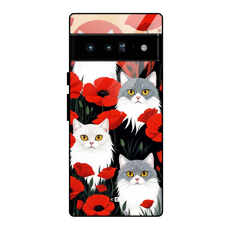Floral Cat Glass Back Case for Google Pixel 6 Pro