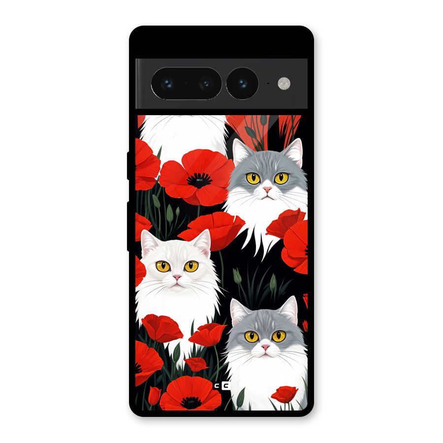 Floral Cat Glass Back Case for Google Pixel 7 Pro