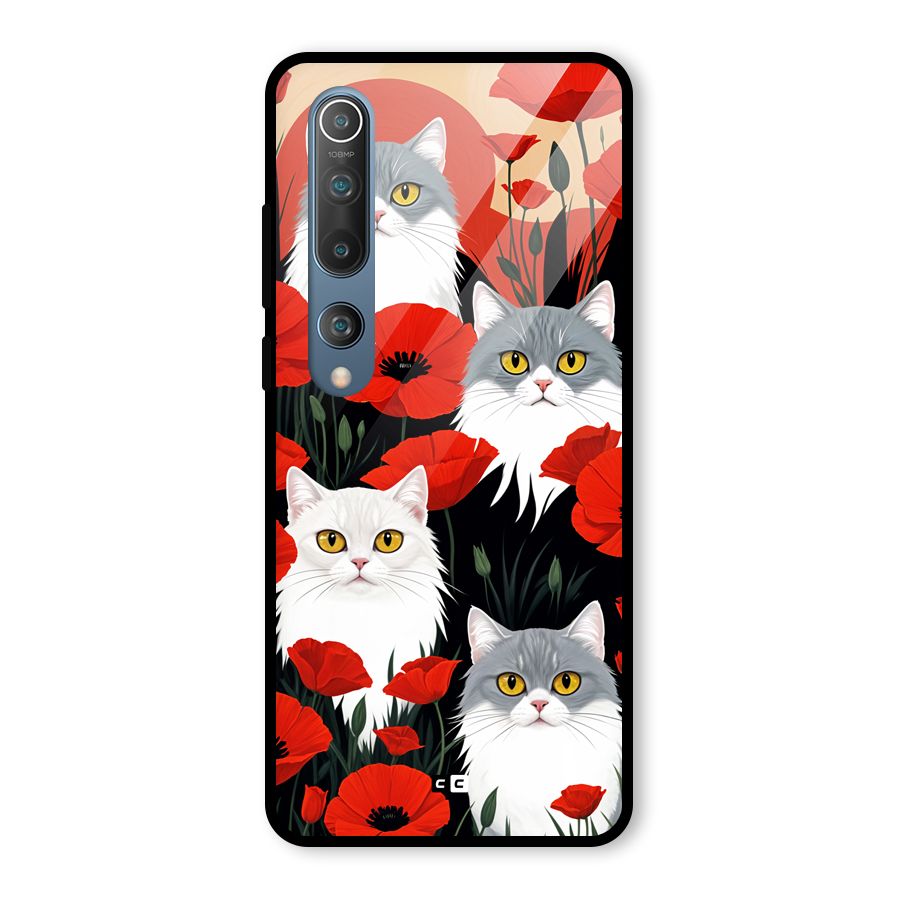 Floral Cat Glass Back Case for Mi 10