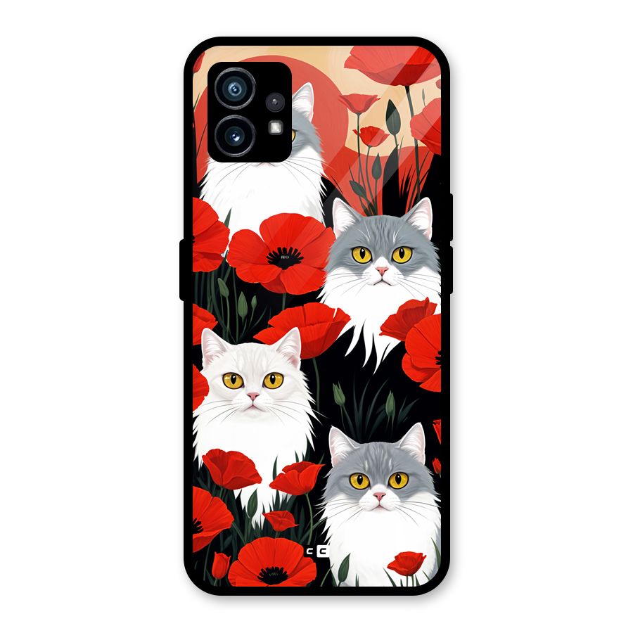 Floral Cat Glass Back Case for Nothing Phone 1