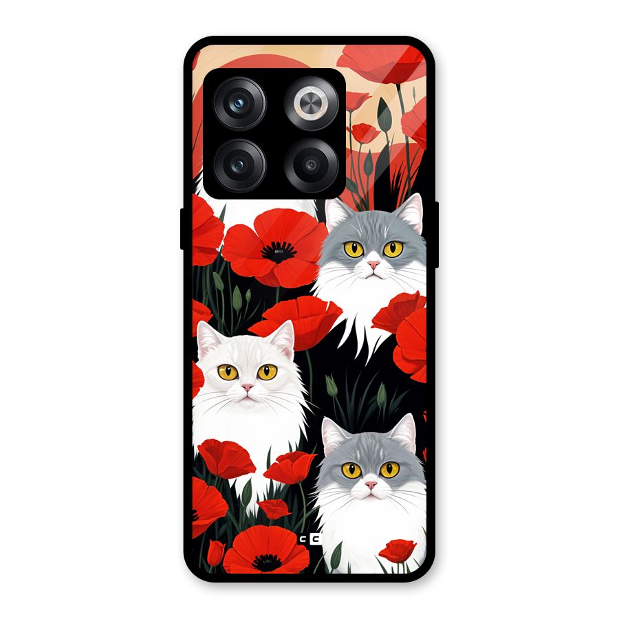 Floral Cat Glass Back Case for OnePlus 10T