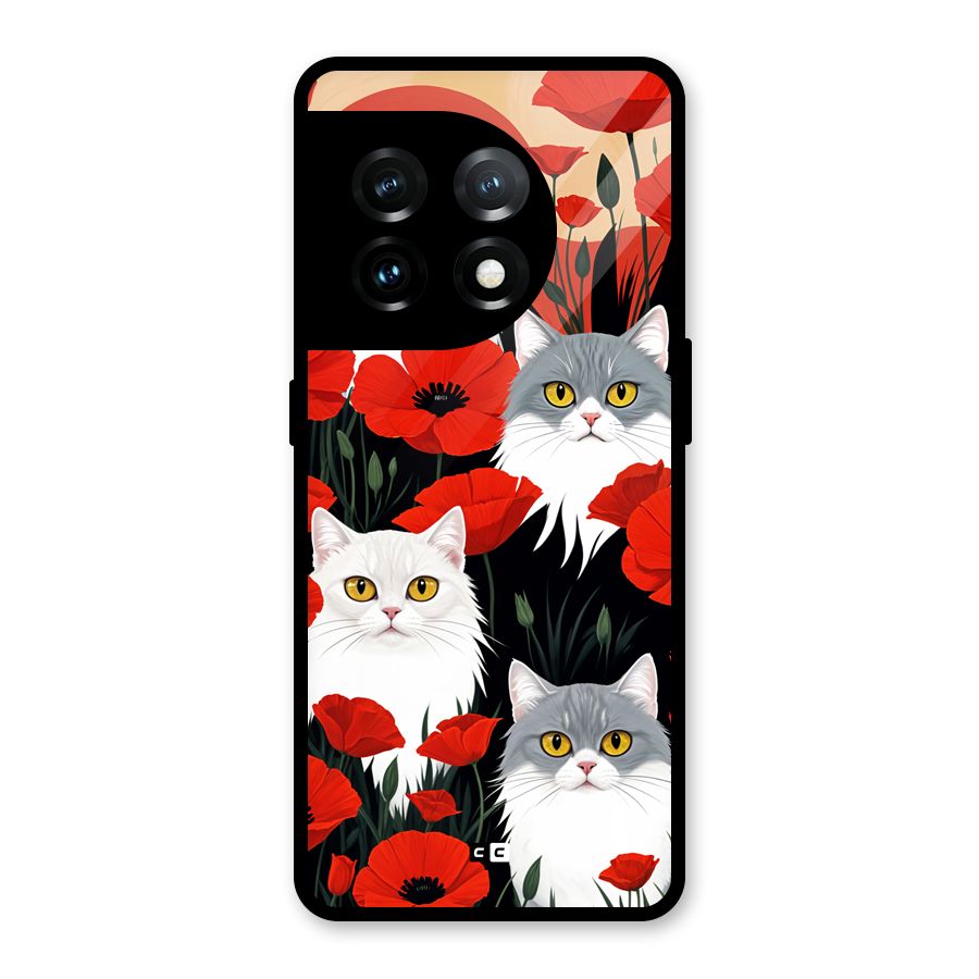 Floral Cat Glass Back Case for OnePlus 11