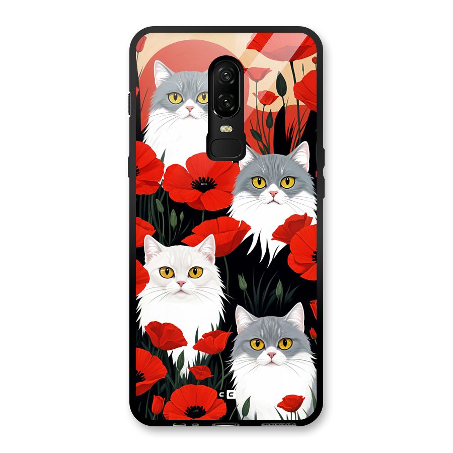 Floral Cat Glass Back Case for OnePlus 6