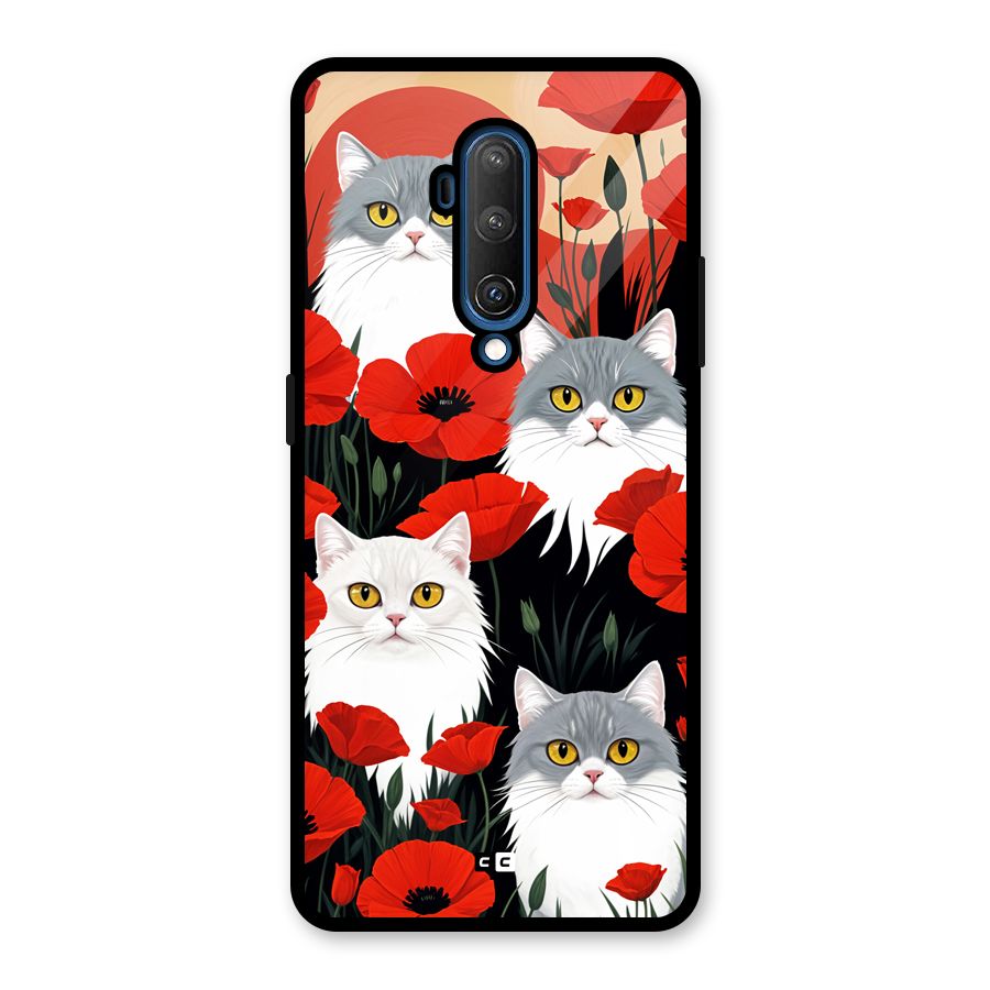 Floral Cat Glass Back Case for OnePlus 7T Pro
