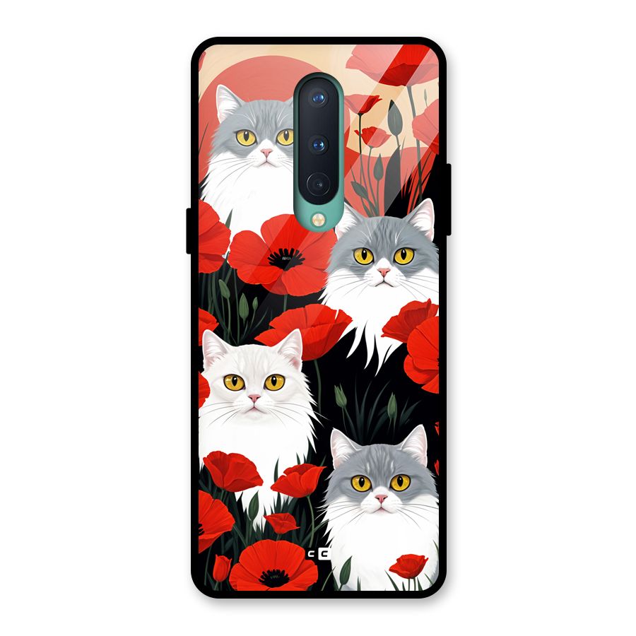 Floral Cat Glass Back Case for OnePlus 8
