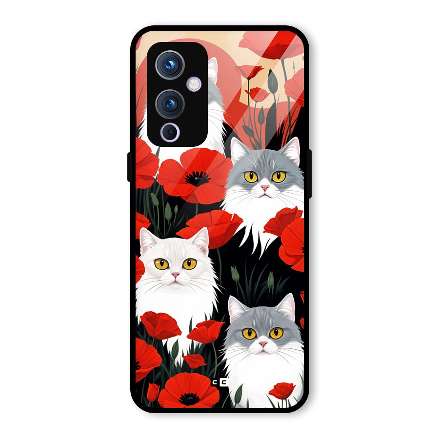 Floral Cat Glass Back Case for OnePlus 9