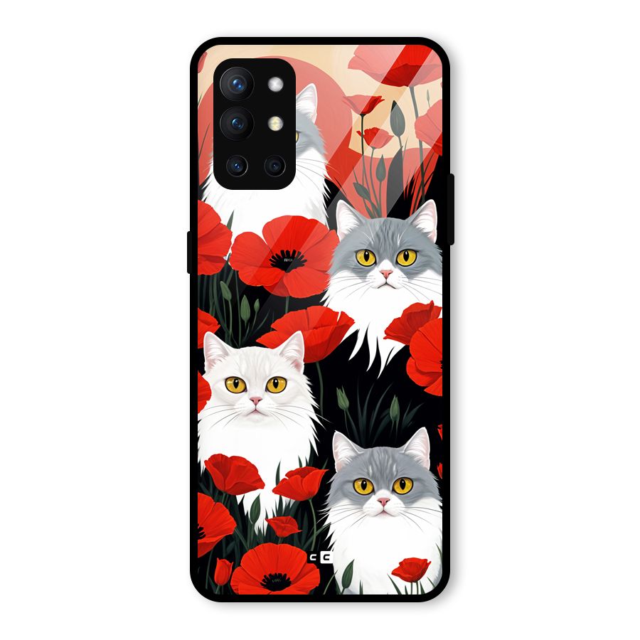 Floral Cat Glass Back Case for OnePlus 9R