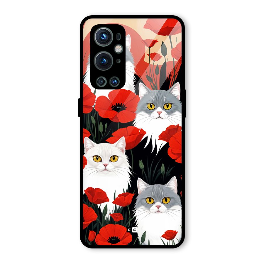 Floral Cat Glass Back Case for OnePlus 9 Pro