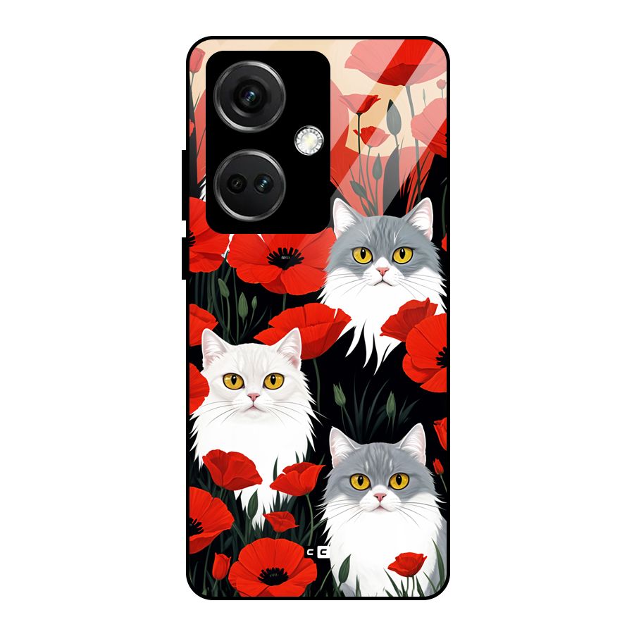 Floral Cat Glass Back Case for OnePlus Nord CE 3 5G