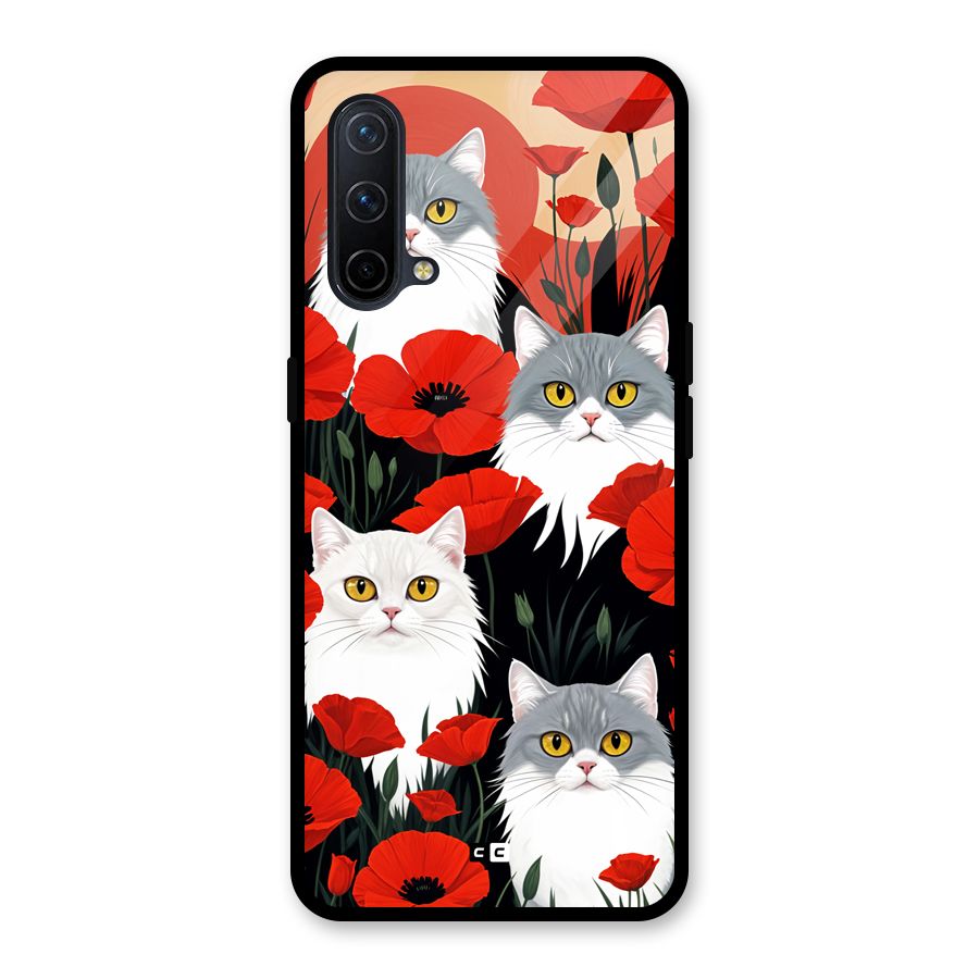 Floral Cat Glass Back Case for OnePlus Nord CE 5G