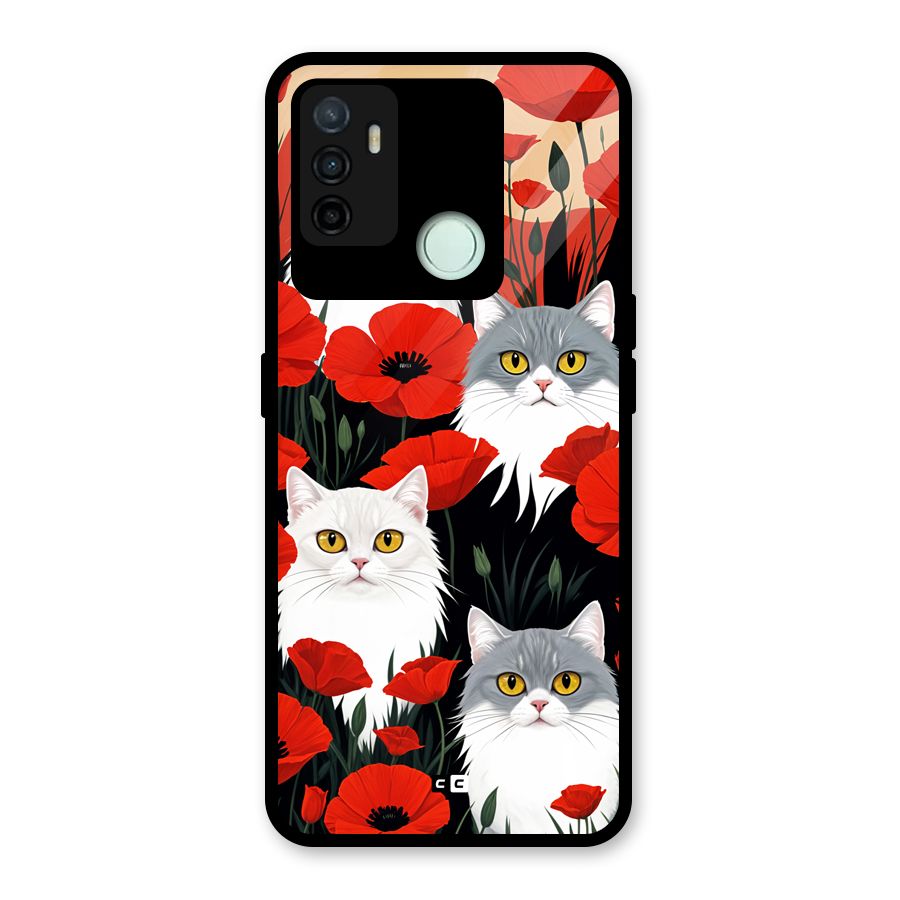 Floral Cat Glass Back Case for Oppo A53