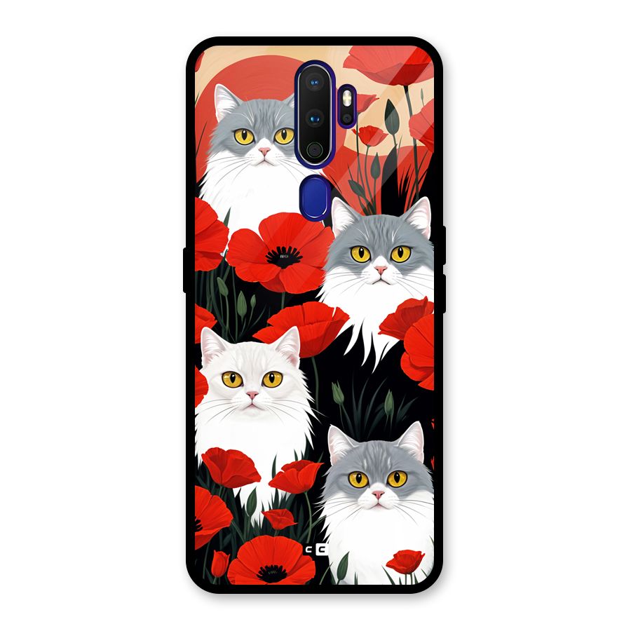 Floral Cat Glass Back Case for Oppo A9 (2020)