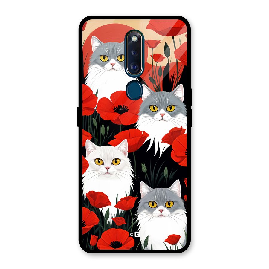 Floral Cat Glass Back Case for Oppo F11 Pro