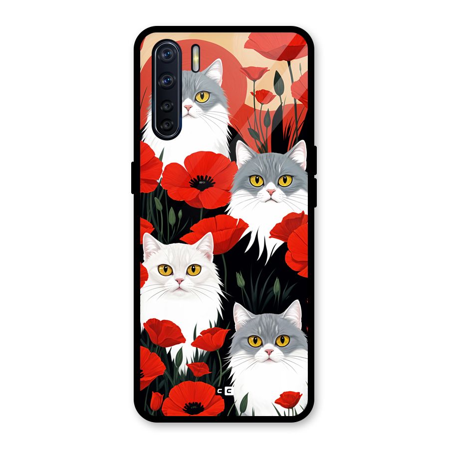Floral Cat Glass Back Case for Oppo F15