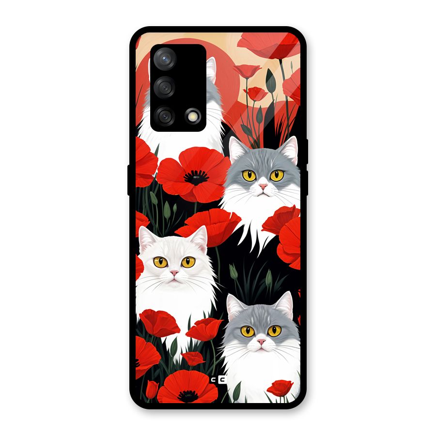 Floral Cat Glass Back Case for Oppo F19
