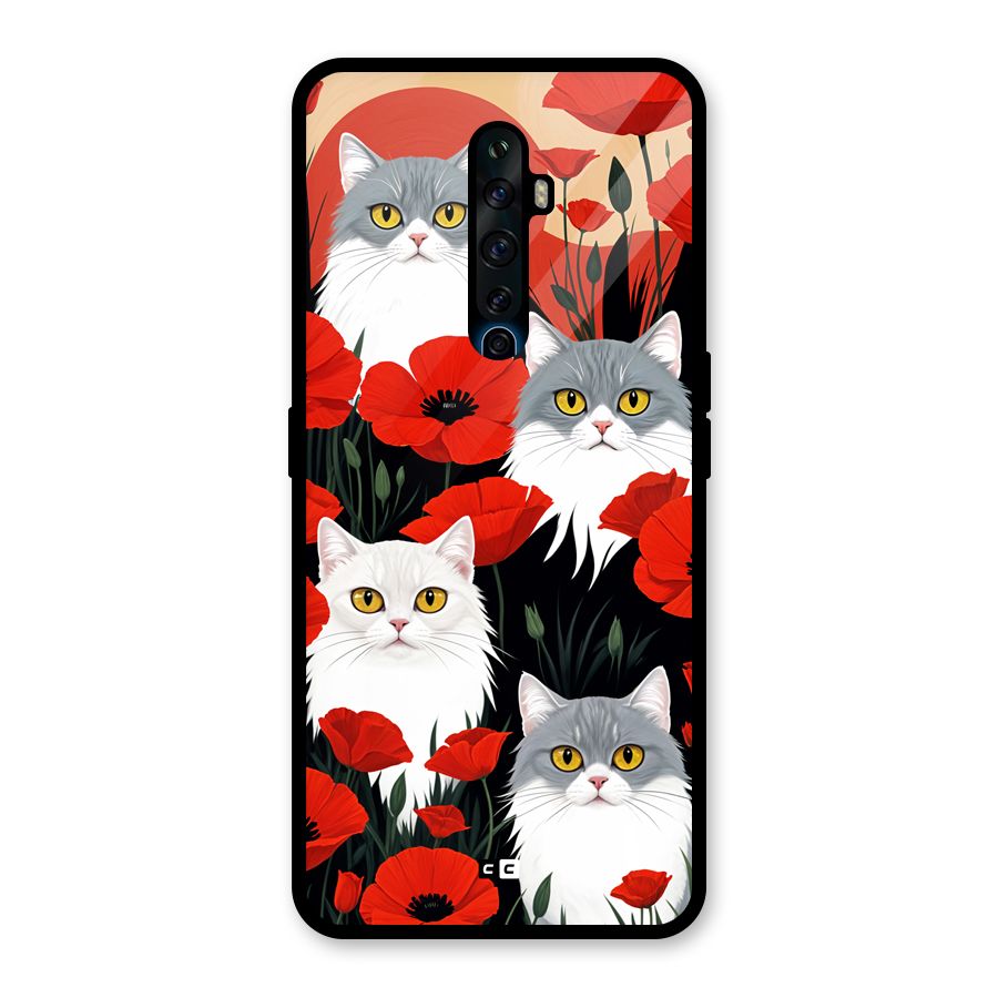 Floral Cat Glass Back Case for Oppo Reno2 Z