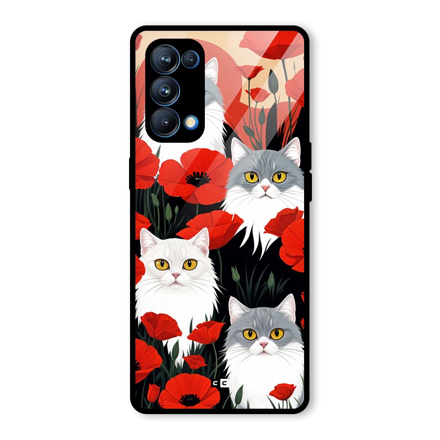 Floral Cat Glass Back Case for Oppo Reno5 Pro 5G