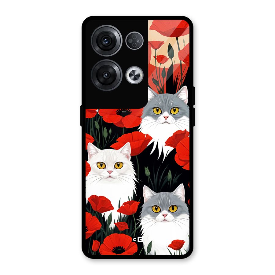 Floral Cat Glass Back Case for Oppo Reno8 Pro 5G