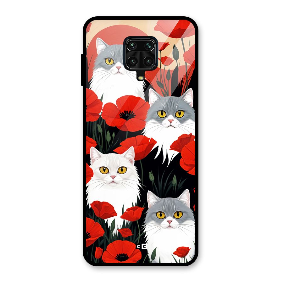 Floral Cat Glass Back Case for Poco M2 Pro