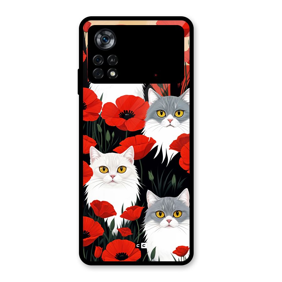Floral Cat Glass Back Case for Poco X4 Pro 5G