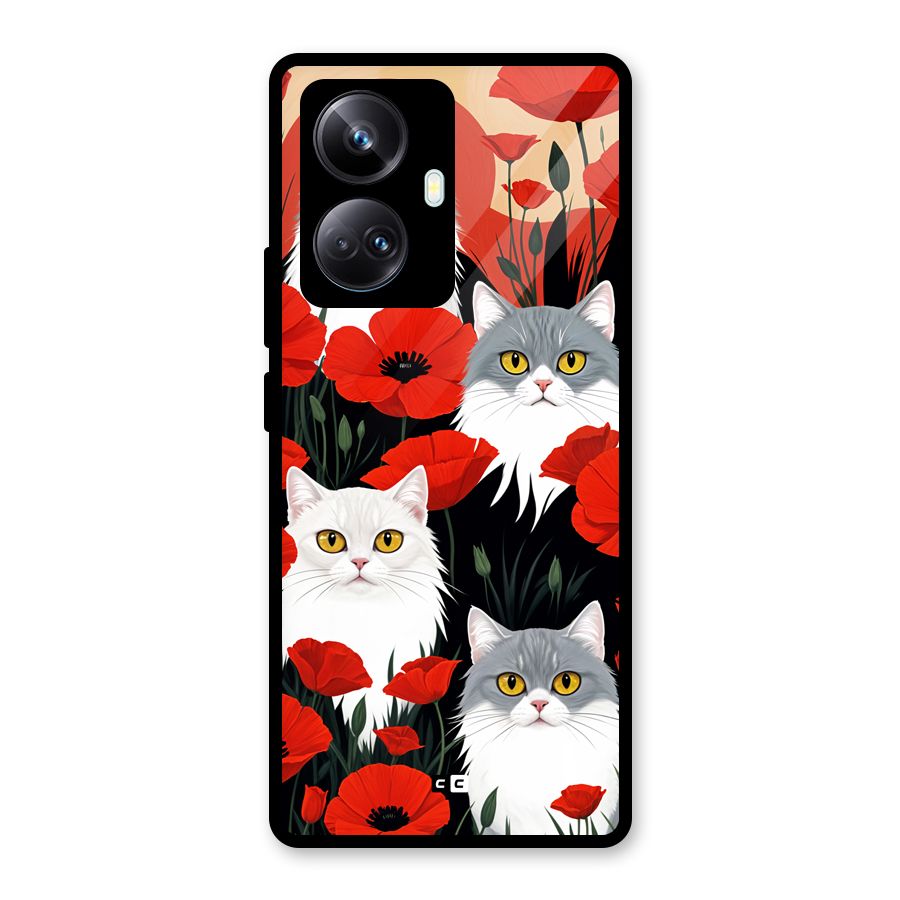 Floral Cat Glass Back Case for Realme 10 Pro Plus