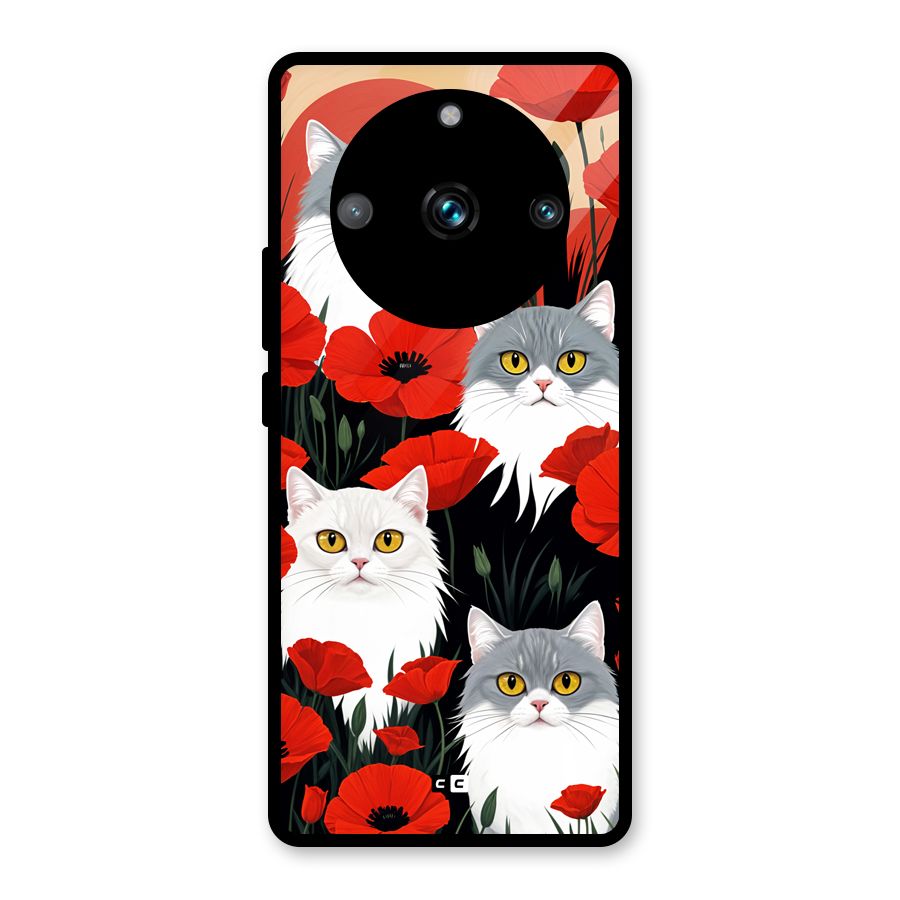 Floral Cat Glass Back Case for Realme 11 Pro Plus