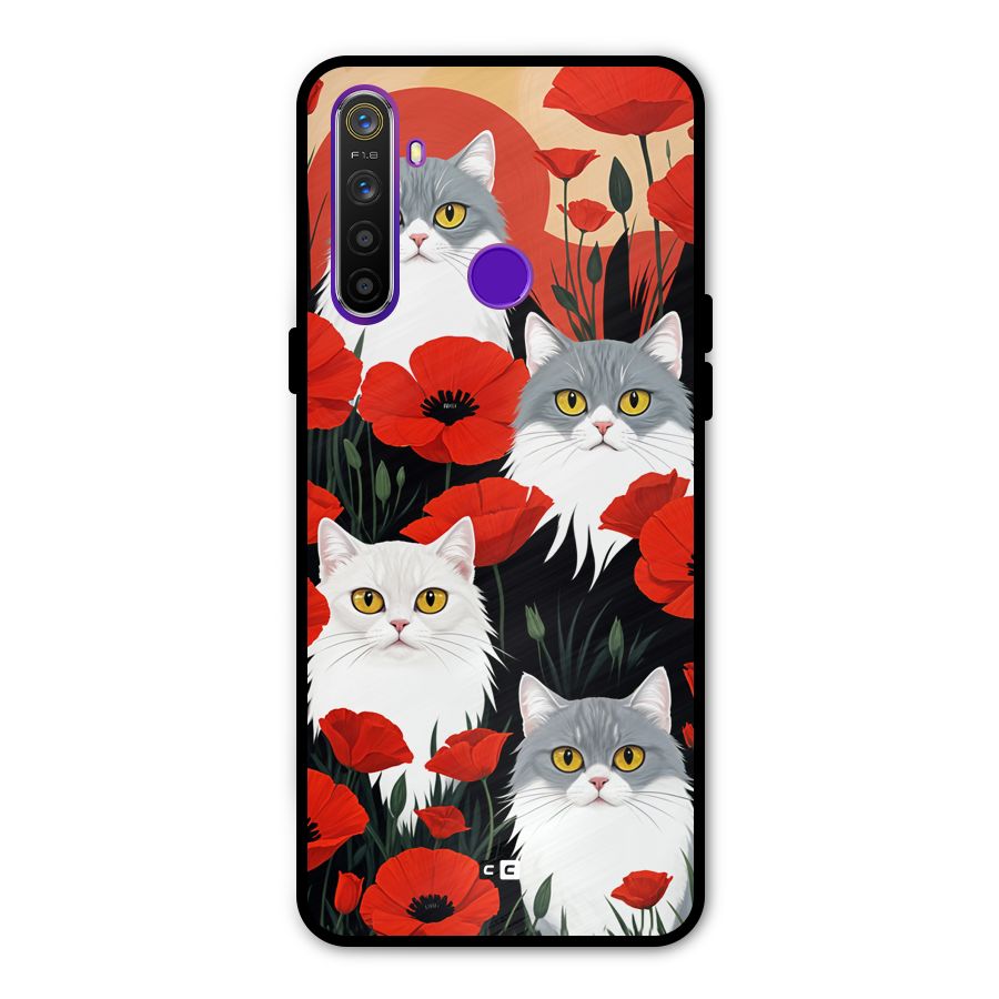 Floral Cat Glass Back Case for Realme 5s