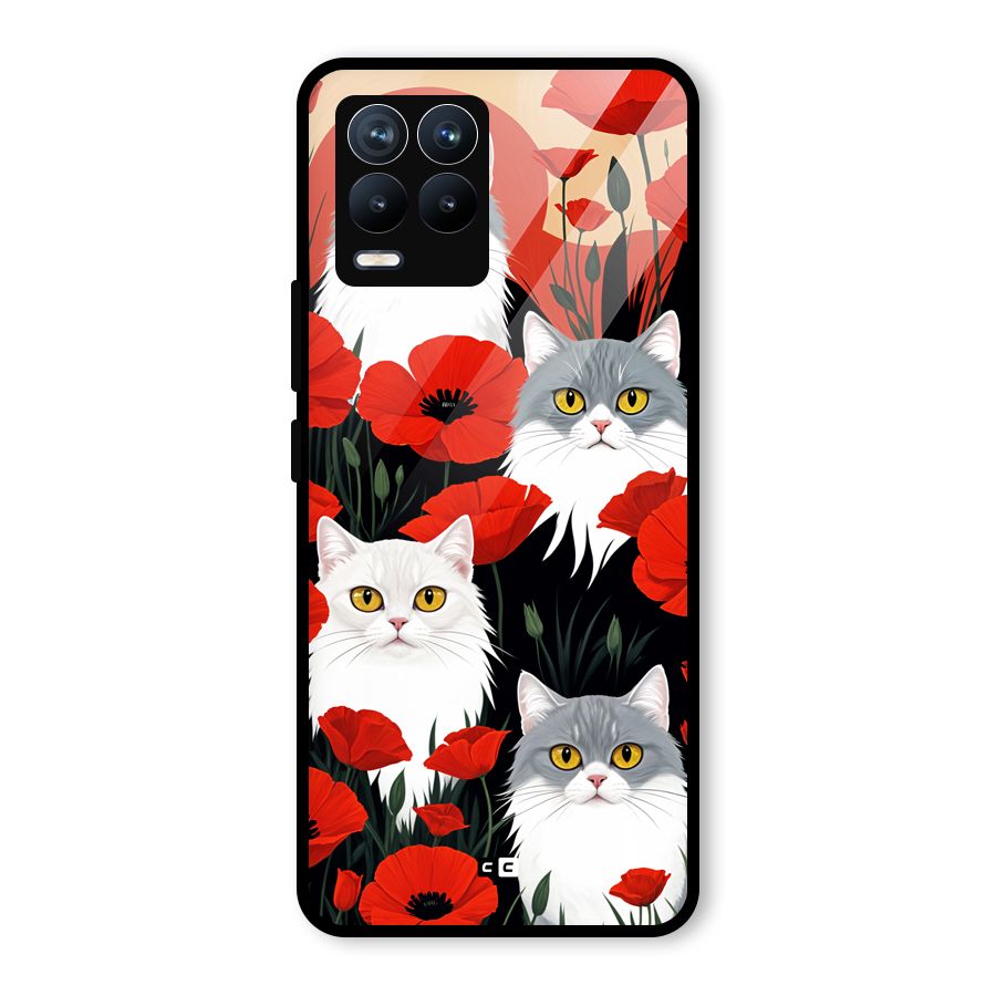 Floral Cat Glass Back Case for Realme 8