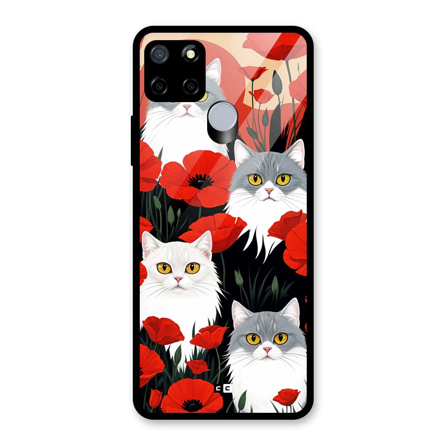 Floral Cat Glass Back Case for Realme Narzo 20