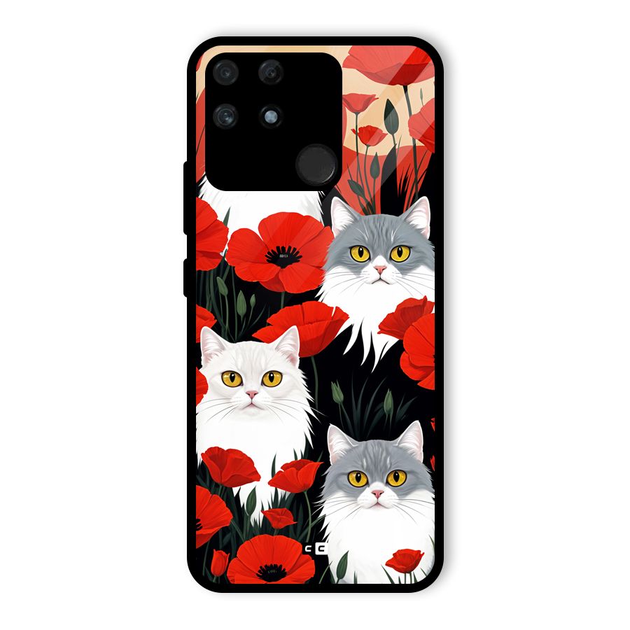 Floral Cat Glass Back Case for Realme Narzo 50A