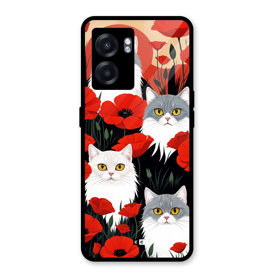 Floral Cat Glass Back Case for Realme Narzo 50 5G