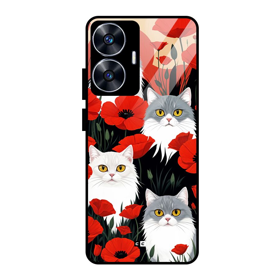 Floral Cat Glass Back Case for Realme Narzo N55