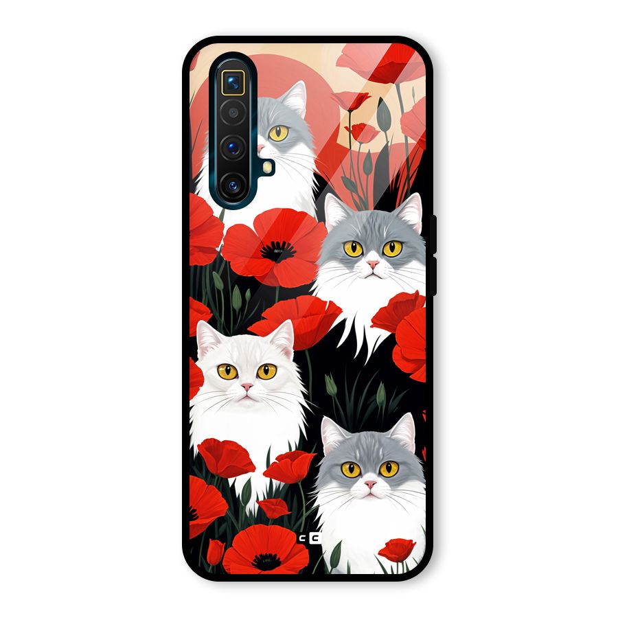 Floral Cat Glass Back Case for Realme X3