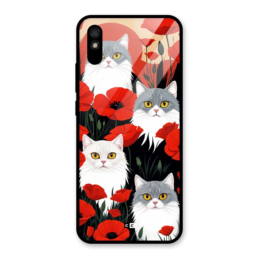 Floral Cat Glass Back Case for Redmi 9i