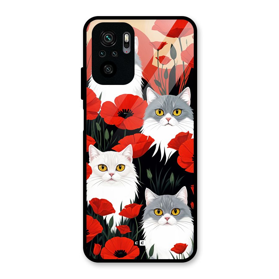 Floral Cat Glass Back Case for Redmi Note 10S