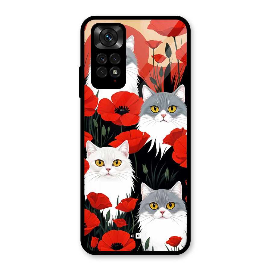 Floral Cat Glass Back Case for Redmi Note 11S