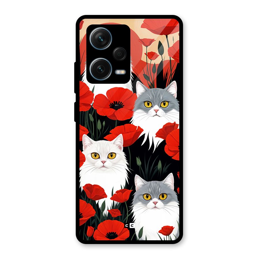 Floral Cat Glass Back Case for Redmi Note 12 Pro Plus 5G