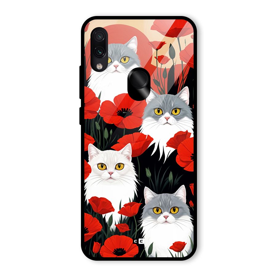Floral Cat Glass Back Case for Redmi Note 7 Pro