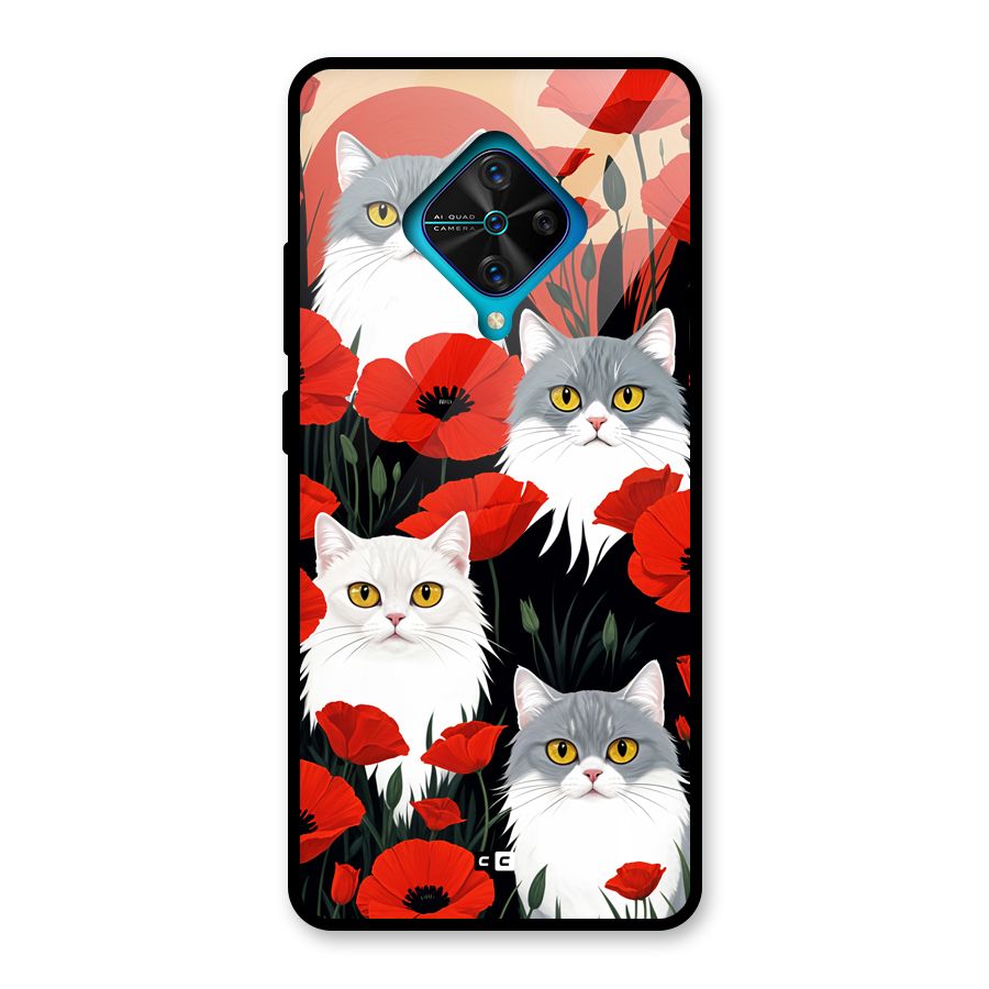 Floral Cat Glass Back Case for Vivo S1 Pro
