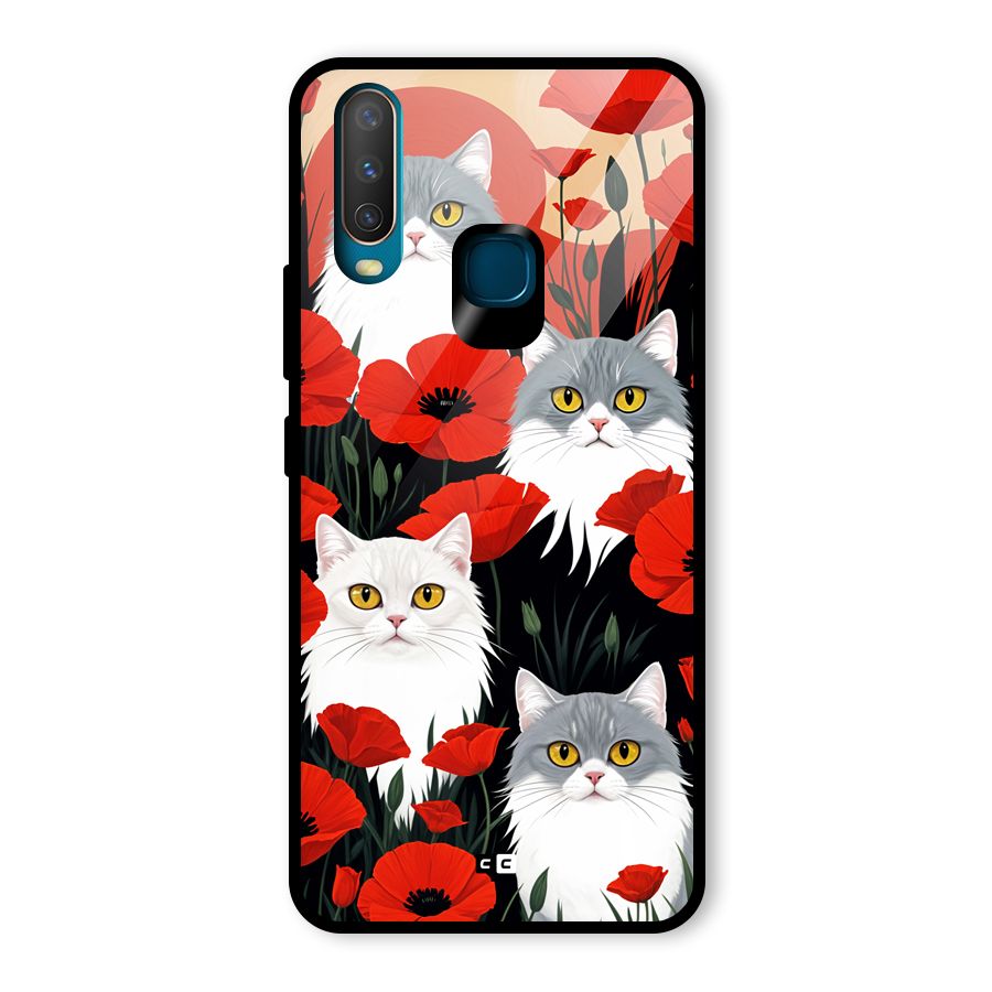 Floral Cat Glass Back Case for Vivo U10