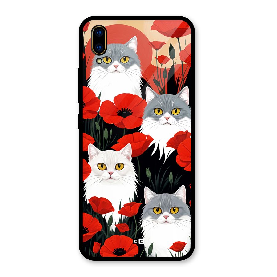 Floral Cat Glass Back Case for Vivo V11 Pro