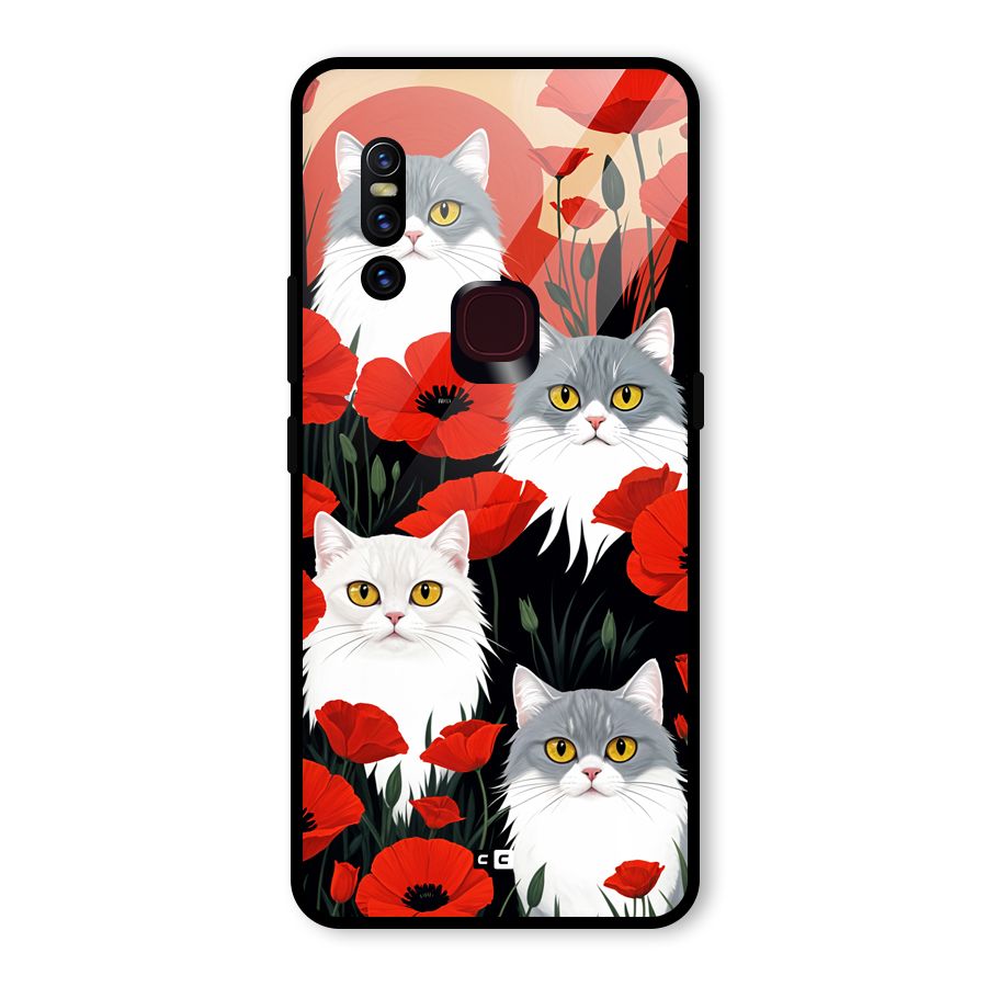 Floral Cat Glass Back Case for Vivo V15