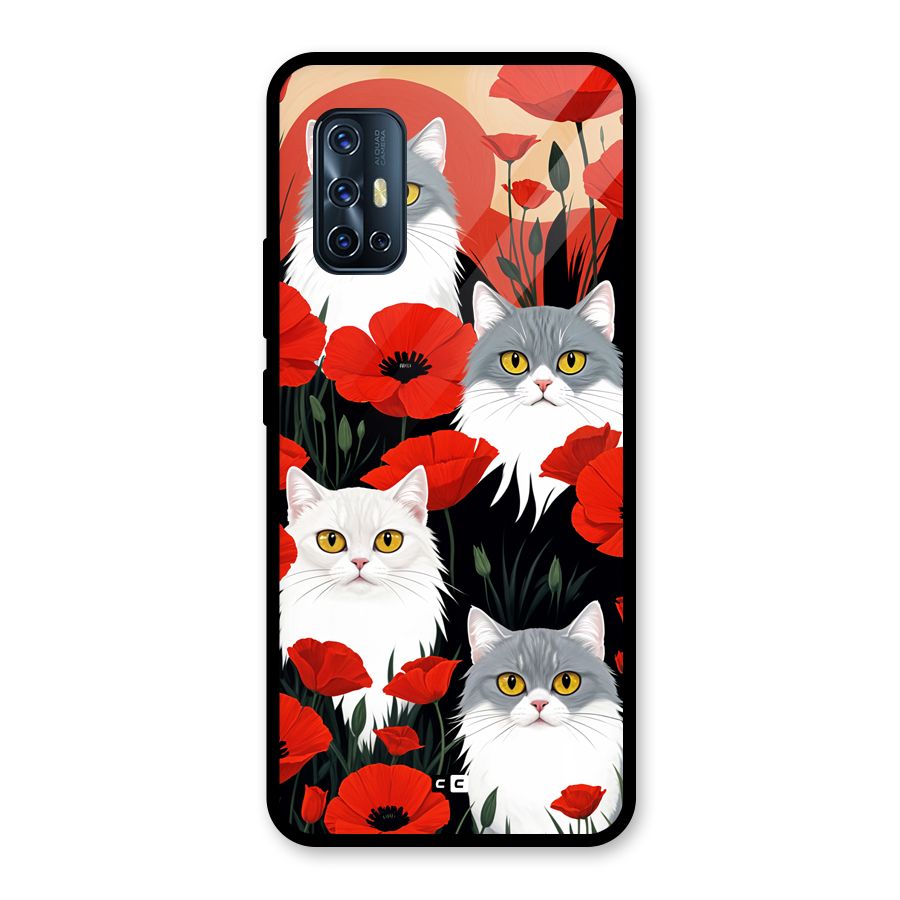 Floral Cat Glass Back Case for Vivo V17
